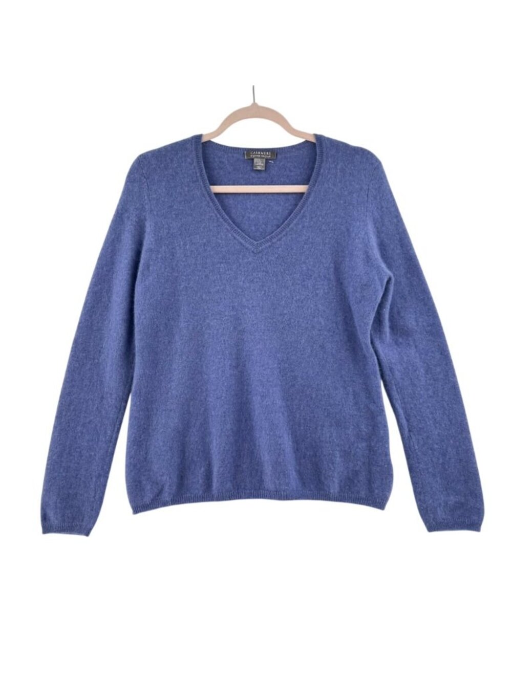 Charter Club 2-Ply 100% Cashmere Sweater Women Large Blue Violet V-Neck Pullover